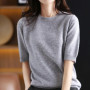 Hot Sale 100 Wool Cashmere Women's Sweaters And Pullovers Autumn Female O-Neck Clothing Short SLeeve Soft Jumper Tops Spring