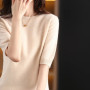 Hot Sale 100 Wool Cashmere Women's Sweaters And Pullovers Autumn Female O-Neck Clothing Short SLeeve Soft Jumper Tops Spring