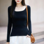 Women 100 Merino Wool U-neck Base Knit Sweater Solid Color Warm Skin Friendly Fashionable Long Sleeved Autumn Winter Top Cloth
