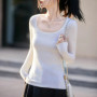 Women 100 Merino Wool U-neck Base Knit Sweater Solid Color Warm Skin Friendly Fashionable Long Sleeved Autumn Winter Top Cloth