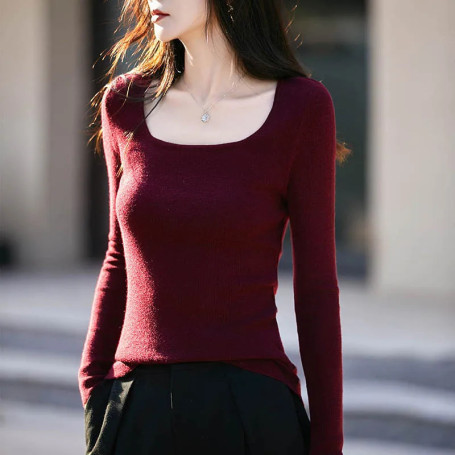 Women 100 Merino Wool U-neck Base Knit Sweater Solid Color Warm Skin Friendly Fashionable Long Sleeved Autumn Winter Top Cloth