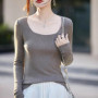Women 100 Merino Wool U-neck Base Knit Sweater Solid Color Warm Skin Friendly Fashionable Long Sleeved Autumn Winter Top Cloth