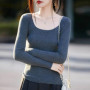 Women 100 Merino Wool U-neck Base Knit Sweater Solid Color Warm Skin Friendly Fashionable Long Sleeved Autumn Winter Top Cloth