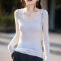 Women 100 Merino Wool U-neck Base Knit Sweater Solid Color Warm Skin Friendly Fashionable Long Sleeved Autumn Winter Top Cloth