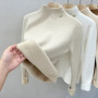 fleece sweaters,Women's Long Sleeve sweater, Thick, Warm, Bottoming, Velvet, Half Turtleneck, Pullover, Casual,Autumn, Winter,