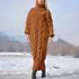 Women's Sweater Winter High Neck Solid Color Turtleneck Pullover Twisted Loose Knitted Sweater Long Dress Sweater for Female New