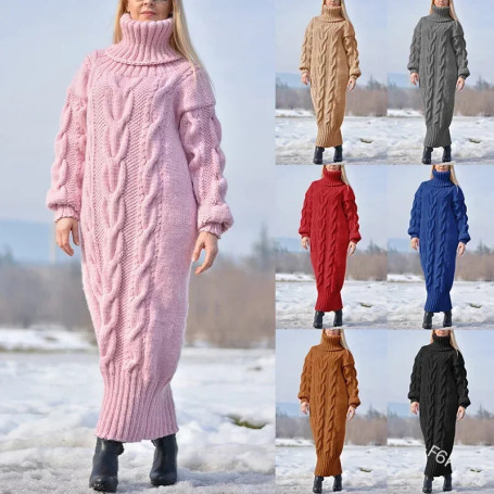 Women's Sweater Winter High Neck Solid Color Turtleneck Pullover Twisted Loose Knitted Sweater Long Dress Sweater for Female New