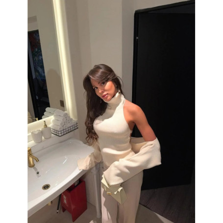 Women's Turtleneck Gray Backless Vest Cape Knitted Sweater Warm Knitwears Sleeveless Vests Slim Pulls Top Pull Fall Clothing New