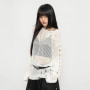 Y2K Hollow Out Knitted Pullovers Women Korean Harajuku Oversized Sweater Summer Sexy Slash Collar Long Sleeve Sunscreen Jumper