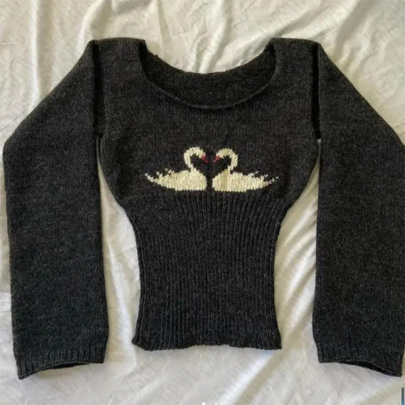 Y2k Women Harajuku Aesthetic 2000s Fashion Knit Sweater Goth Hip Hop Punk Graphic Pullover Streetwear EMO Girl Long Sleeve Retro