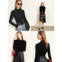 AMII Minimalist Color Contrast Sweater for Women 2024 Autumn Turn Down Collar Niche Slim Fit Knit Tops Warm Sweaters 12323149