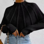 2025 Women's Knitted Half-High Collar Sweater Batwing Sleeve Thickened Winter Style Pure Color Sweaters Female