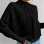 2025 Women's Knitted Half-High Collar Sweater Batwing Sleeve Thickened Winter Style Pure Color Sweaters Female