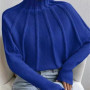 2025 Women's Knitted Half-High Collar Sweater Batwing Sleeve Thickened Winter Style Pure Color Sweaters Female