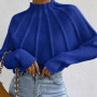 2025 Women's Knitted Half-High Collar Sweater Batwing Sleeve Thickened Winter Style Pure Color Sweaters Female
