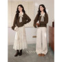 ALXNAN Plus Size Knit Cardigan 2026 Spring New Wool Blend Brown Women's Sweater Faux Two-piece Warm Fashion Tops Female D662257
