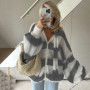 TARUXY Fashion Striped Sweater Cardigan With Scarf Female Loose Thin Hollow Knitted Top Lantern Sleeve Contrast Color Retro Top