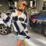 TARUXY Fashion Striped Sweater Cardigan With Scarf Female Loose Thin Hollow Knitted Top Lantern Sleeve Contrast Color Retro Top