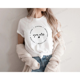 Funny You Are Strong Loved Worthy Christian Print T-Shirt Womans Casual Tops Summer Cool T Shirt Plus Size Tops Tees