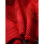 Lazy Style Pullovers Long Sleeve Solid Color Heart Flocking Autumn Winter Sweaters Loose Design All Match Women Clothing 2024