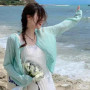 Round Neck Ice Silk Knitted Sun Protection Cardigan Women Summer Thin Suspender Skirt Small Outer Shawl Hollow Solid Sweater