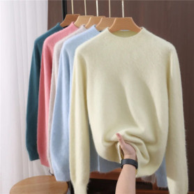 Fall/Winter New Wool Semi-turtle neck Fashion Mink Cashmere Women's Long Sleeve Shirt Loose Knitwear