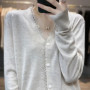 WinvyNee Summer Women's Clothing Wool V Neck Solid Lace Cardigan Spring Basic Elegant Soft Knitted Coats Top Outwear ZA1047008