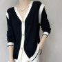 WinvyNee Women's Spring Wool V Neck Long Sleeve Cardigan Striped Elegant Luxury Golden Button Chic Knitted Outwear ZB1047004
