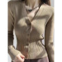 2025 Summer Fashion Knitwear Cardigan Top Women's Ribbed Patchwork Slim Casual Cropped Inner Top Women's Knit Cardigan Outwear