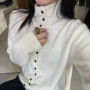 WinvyNee Women's Clothing 100 Wool Sweaters Turtleneck Long Sleeve Solid Buttons Pullovers Soft Knitwear Tops Autumn A1683006