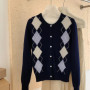 WinvyNee Women's Merino Wool Cardigans Long Sleeve Sweaters O Neck Argyle British Casual Knitted Winter Cropped Coats B1523040