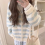 OCEANLOVE Cardigans Stripes Autumn Winter Japanese Style Kawaii Women Sweaters Fashion Zipper Hooded Vintage Sueter Mujer
