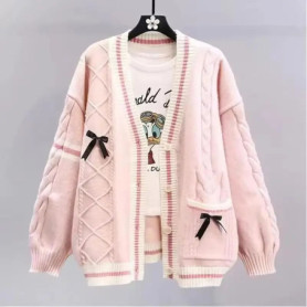 Japanese Bow Sweater Jacket For Women's Autumn And Winter 2025 New Loose And Lazy Style Design Anti-aging Knitted Cardigan