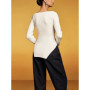 VGH Solid Versatile Spliced Metal Knitted Top for Women Square Neck Long Sleeves Slim Asymmetric Hem Temperament Sweater Female