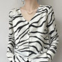 WinvyNee Women's Spring Wool V Neck Long Sleeve Knit Cardigan Zebra Stripe Pattern Elegant Soft Stylish Coats Outwear ZA1047002