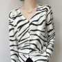 WinvyNee Women's Spring Wool V Neck Long Sleeve Knit Cardigan Zebra Stripe Pattern Elegant Soft Stylish Coats Outwear ZA1047002