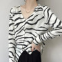 WinvyNee Women's Spring Wool V Neck Long Sleeve Knit Cardigan Zebra Stripe Pattern Elegant Soft Stylish Coats Outwear ZA1047002