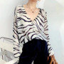 WinvyNee Women's Spring Wool V Neck Long Sleeve Knit Cardigan Zebra Stripe Pattern Elegant Soft Stylish Coats Outwear ZA1047002