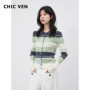 CHIC VEN Korean Women Cardigan Long Sleeve Lapel New Slim Contrasting Color Striped Female Knitted Sweater Spring Summer 2026