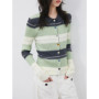 CHIC VEN Korean Women Cardigan Long Sleeve Lapel New Slim Contrasting Color Striped Female Knitted Sweater Spring Summer 2026