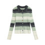 CHIC VEN Korean Women Cardigan Long Sleeve Lapel New Slim Contrasting Color Striped Female Knitted Sweater Spring Summer 2026