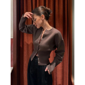 Tossy Autumn Fashion Knitwear Cardigan Top Women's Ribbed Patchwork Slim Casual Cropped Inner Top Women's Knit Cardigan Outwear