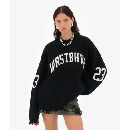 Letter Jacquard Knit Pullover Women Oversize Chic Long Sleeve O-Neck Classic Sweater Autumn Casual Lady Outerwear