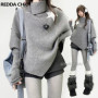REDDACHiC Star Wrap Sweater with Tweed Skirt Shorts Women Set Asymmetrical Turtleneck Batwing Knit Shawl Grunge Acubi Fashion