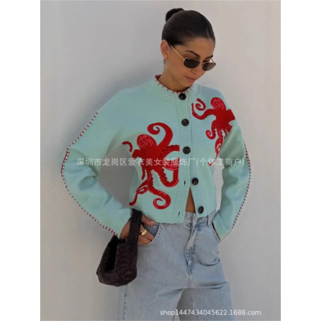 Knitted Cardigans Winter Clothes Woman Pulls Femmes All-match Loose Simple Style Sweater Comfortable Contrast Commuting Homewear