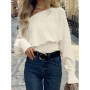 Solid Off-Shoulder Sweater Loose Slash Neck Long Sleeve Knitted Pullovers Women Autumn Winter Fashion Casual Lady