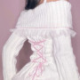 Y2k Cable Knitted Ribbon Tie-up Sweater Kawaii Lace Trim Off Shoulder Pullovers Preppy Aesthetic Vintage Jumpers Cute Outfits
