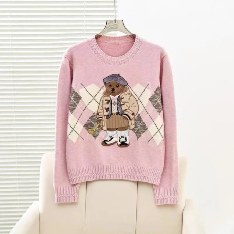 High Quality European Brand Bear Design Ladies Knit Sweater Pullover Knitted Tops Knitwear Women Clothes Jumper