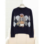 High Quality European Brand Bear Design Ladies Knit Sweater Pullover Knitted Tops Knitwear Women Clothes Jumper
