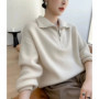 Large lapel thick cashmere sweater women's 100 pure wool zipper sweater pullover lazy loose knit base top